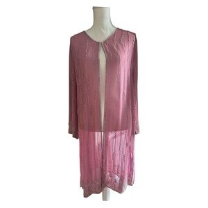 ❤️Indigo moon pink‎ sheer duster jacket with silver beaded embellishments.